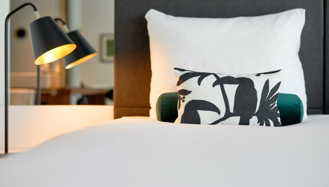 Pillow with Toucan print in Hotel Zaltbommel
